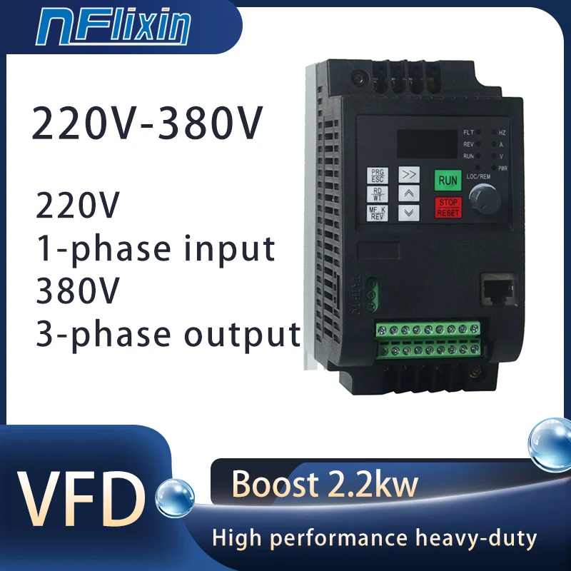 Input 220V to Output 380V VFD Variable Frequency Drive Converter Inverter 2.2/4/5.5/7.5/11 KW Motor Speed Controller