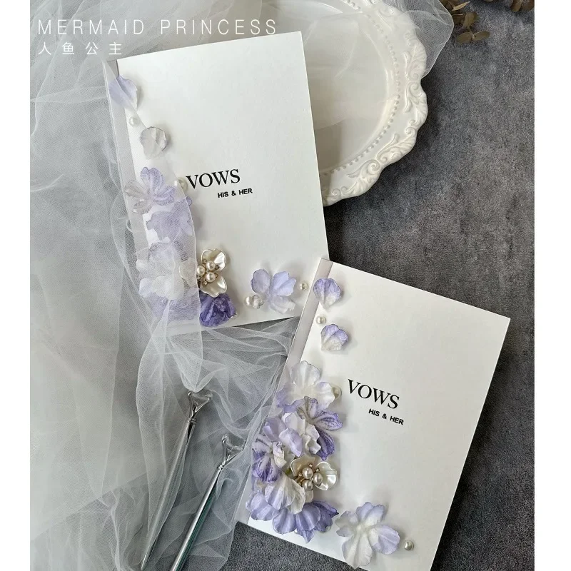 Wedding vow card oath book purple blue oath declaration book engagement simple niche senior speech hand card