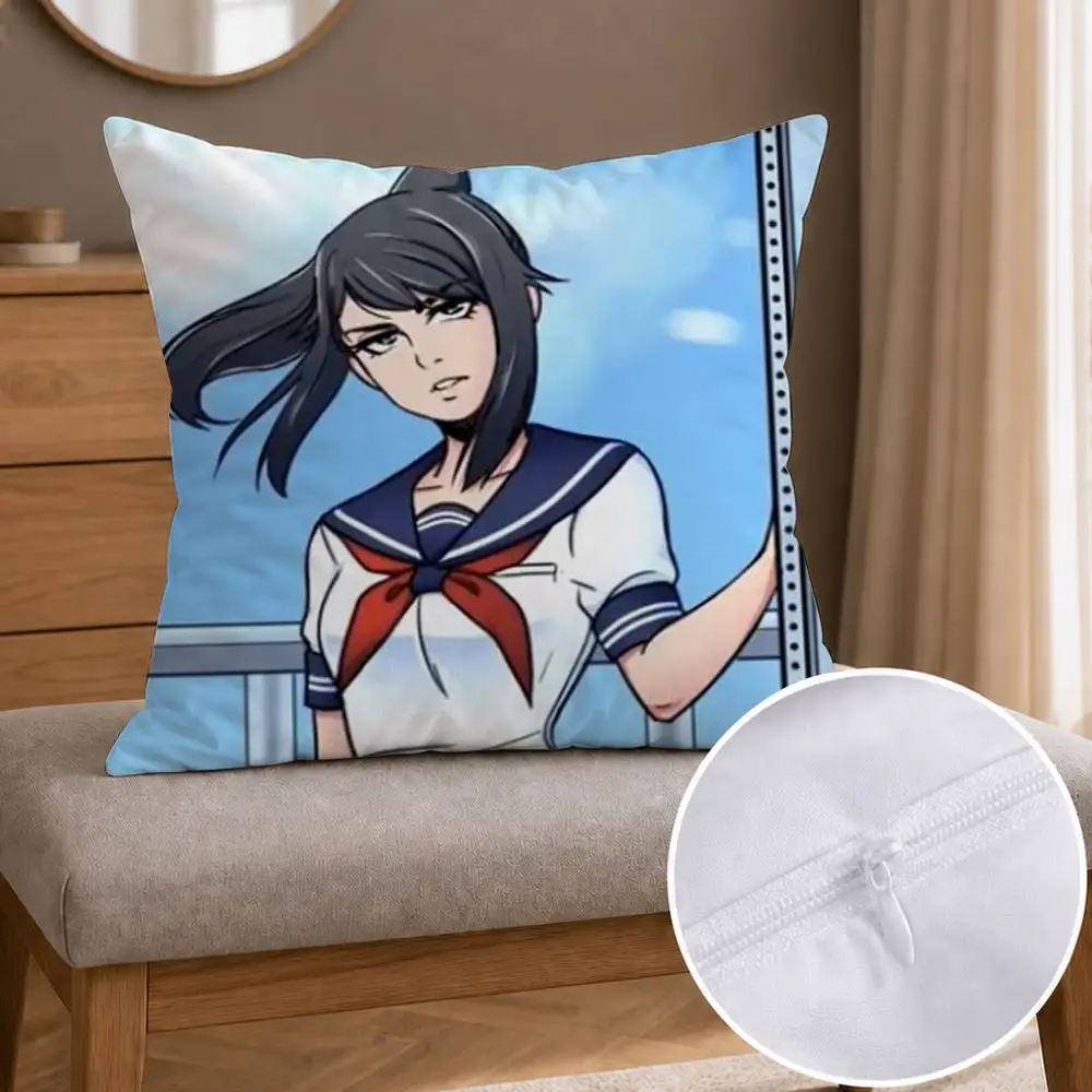 Game Y-Yandere S-Simulator   Double-sided Printed Square Decorative Cushion Cover for Sofa Living Room Home Decor