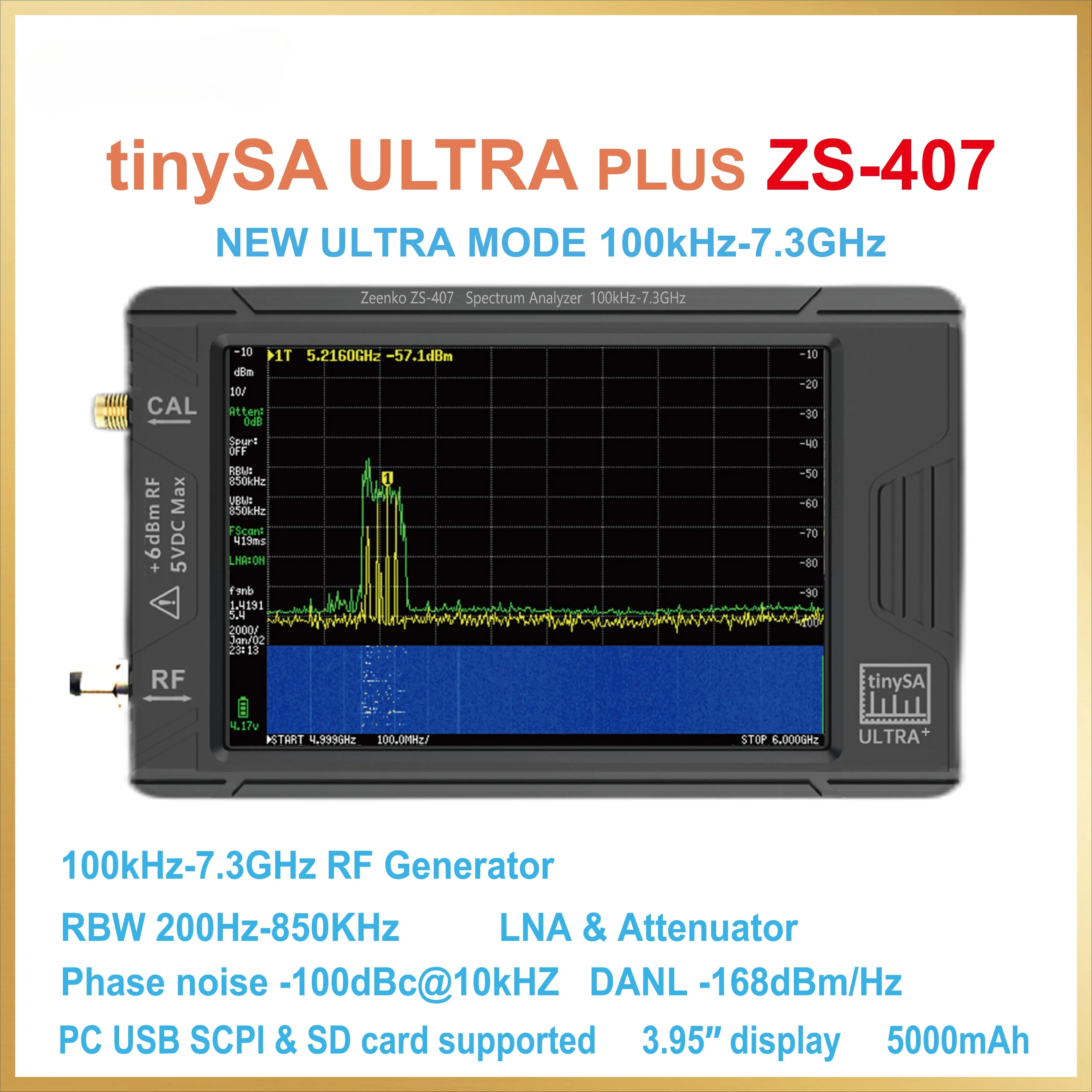 Original  Zeenko ZS-407 Hand Held Tiny Spectrum Analyzer TinySA ULTRA PLUS 4' Display Battery 5000mAh 100K-7.3GHz