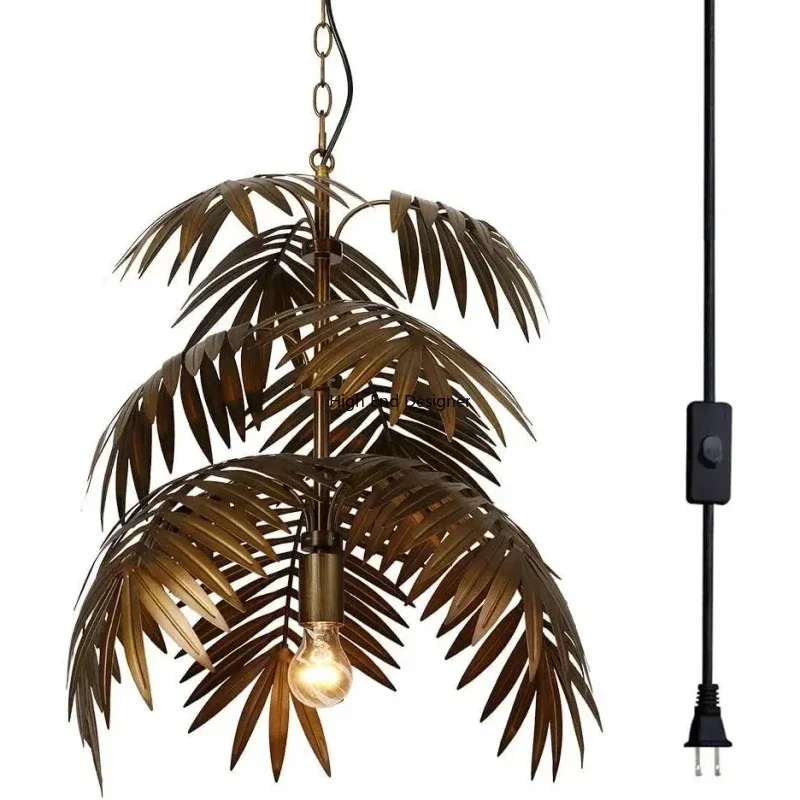 Creative Tropical Coconut Leaf LED Chandelier Living Room Restaurant Bedroom Adjustable Plug Play Pendant Lamp Home Decor Light
