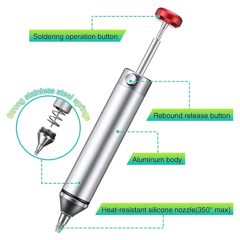 Przyssawka lutownicza bez zatykania Pompa rozlutowująca do usuwania lutownicy z wymienną, żaroodporną silikonową dyszą ssącą