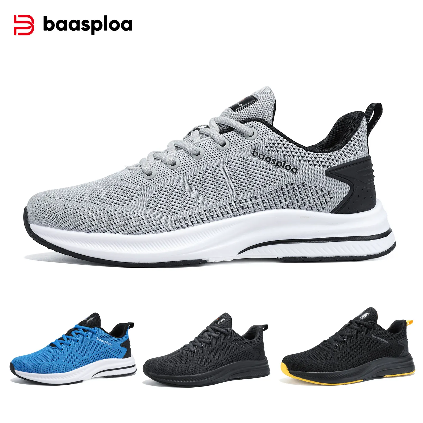 

Baasploa Men Running Shoes Lightweight Outdoor Mesh Breathable Sports Tennis Shoes Male Casual Lightweight Lace-Up Sneakers