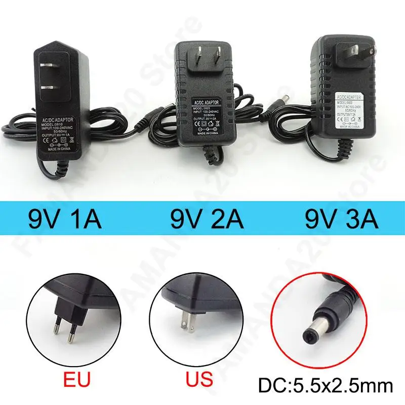 AC 110V 220V to DC 9V 1A 2A 3A 9V2A Power Supply Adapter Converter Charger EU US plug 1000ma 2000ma for cctv camera Router M20