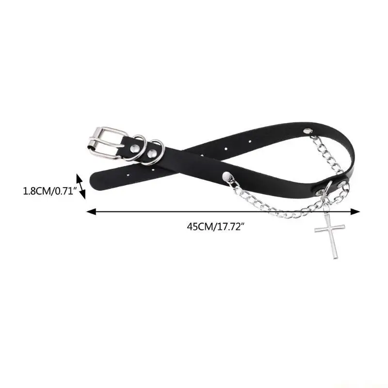 31BF Einstellbare Gothic Leder Halsband Kragen Halskette Punk Schlüsselbein Kette Halskette Kreuz Anhänger Halsband Halskette