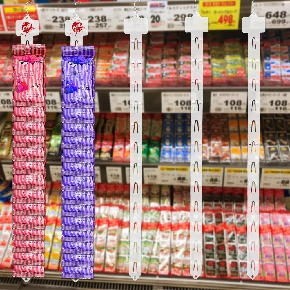 Plastic Snack Hanging Strips Store Hang Snacks Display Hanger with Hooks Supermarket Shelf Useful Shop Merchandising Clip Strip