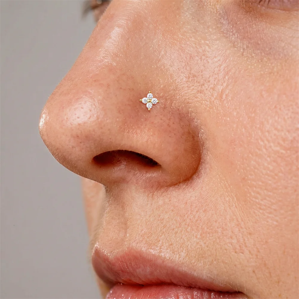 CANNER 925 Sterling Silver 1pc Nose Ring Thin Hypoallergenic L-Shape Nose Stud for Women Zirconia Nose Piercing Jewellery Gift