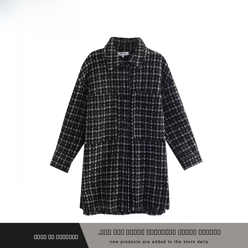 

Новое осенне-зимнее клетчатое пальто для женщин, повседневное тонкое пальто с клапаном и воротником, модное корейское пальто для поездок на работу, полиэфирное волокно 00%