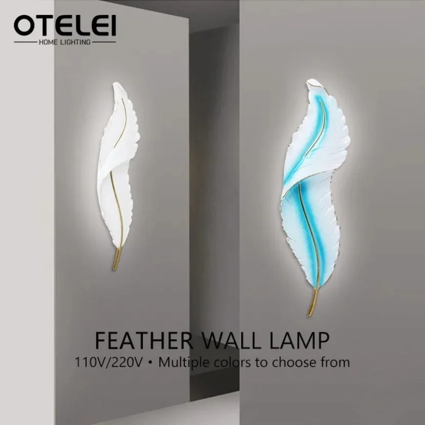 

Nordic LED Feather Wall Light Creative Bedroom Bedhead Living Room Background Home Light Corridor Stairway Decoration Wall Lamp