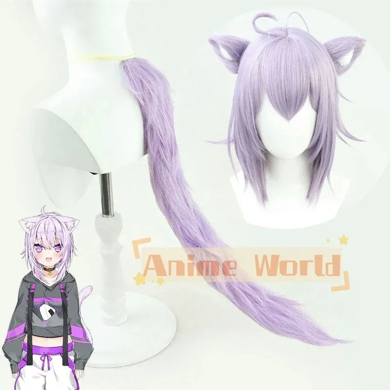 2025 11 Virtual YouTuber Hololive Nekomata Okayu Cosplay - + ذيل الهالوين عيد الميلاد امرأة الرجال الكبار شعر مستعار