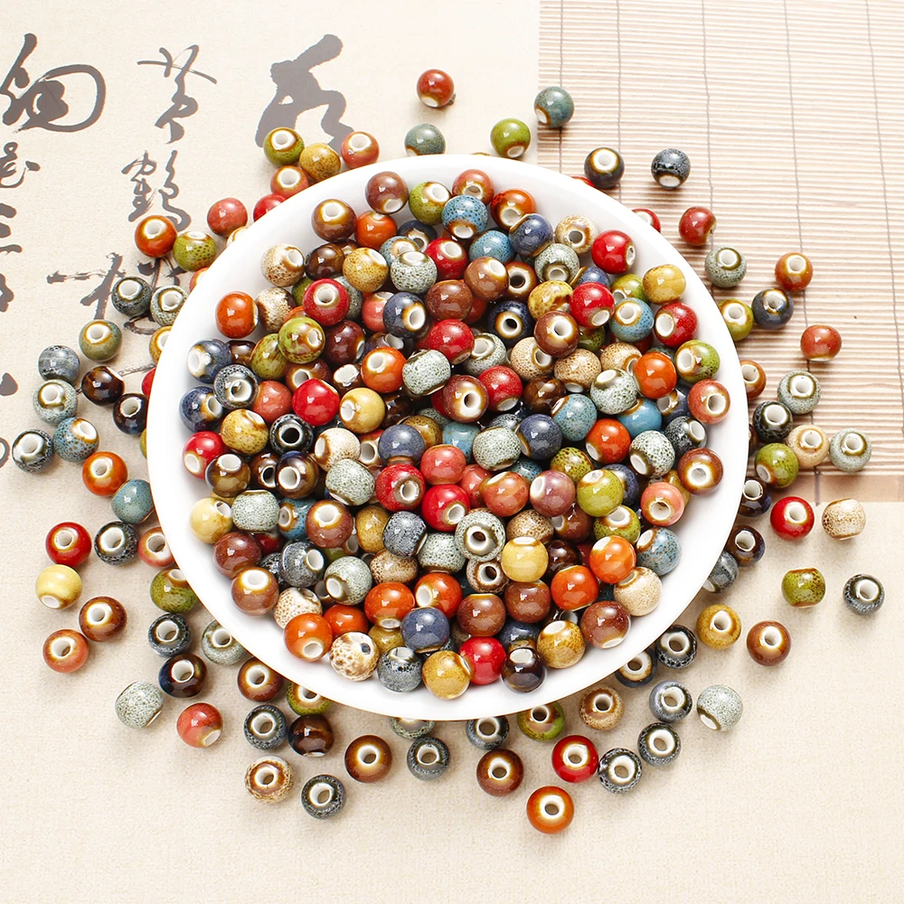 50/100Pcs 8mm Colorful Round Ceramic Beads Loose Spacer Ceramic Beads For DIY Necklace Bracelet Earrings Pendant Jewelry Making