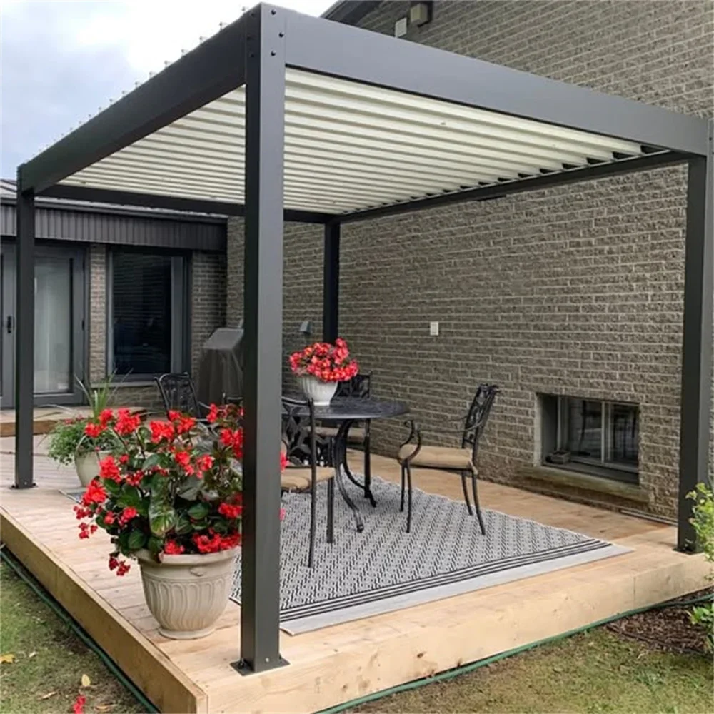 Outdoor Customized Size Louvered Roof Gazebo for Sunshade European Garden Roller  Blind
