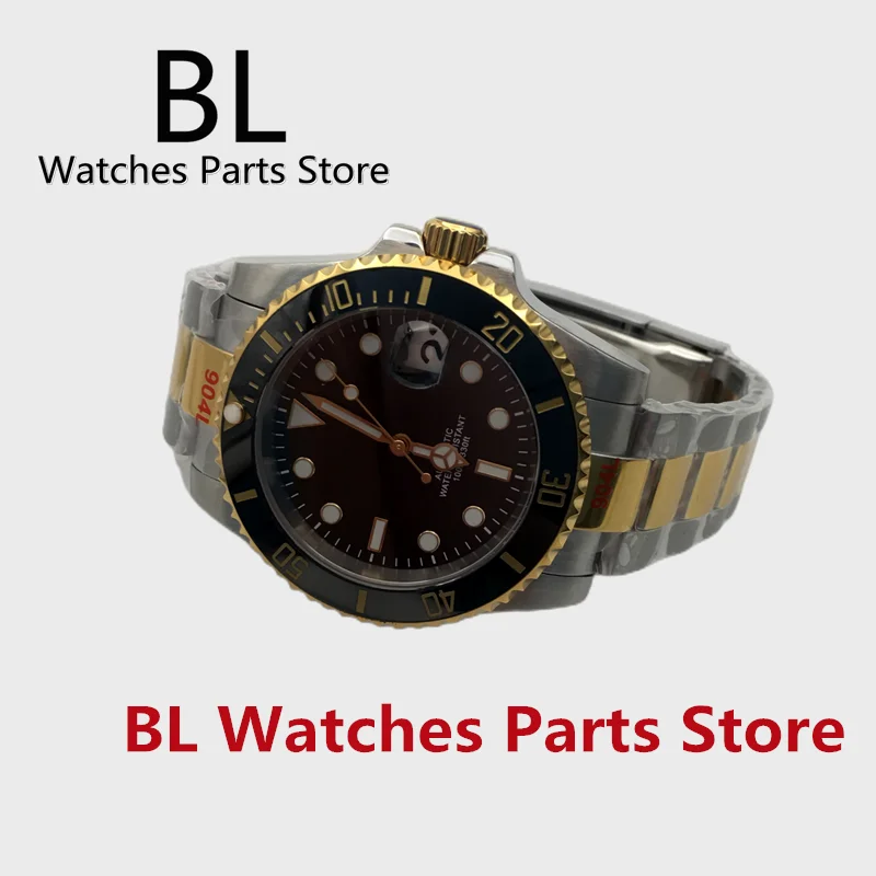 Imagem -04 - Bliger 40 mm Diver Relógio de Dois Tons de Ouro Braceletnh35 Luxo Masculino Relógios Mecânicos Safira Cristal 10bar à Prova Impermeável Água Luminosa