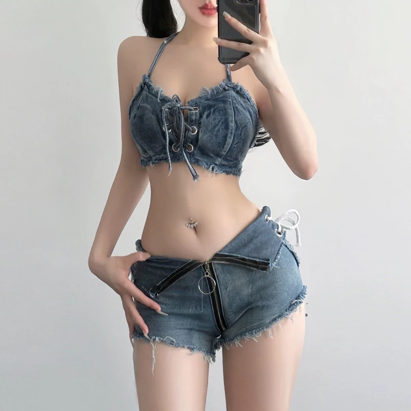 Bar sexy dance costume DJ jazz dance GOGO leading stage DS performance costume sexy denim vest shorts set