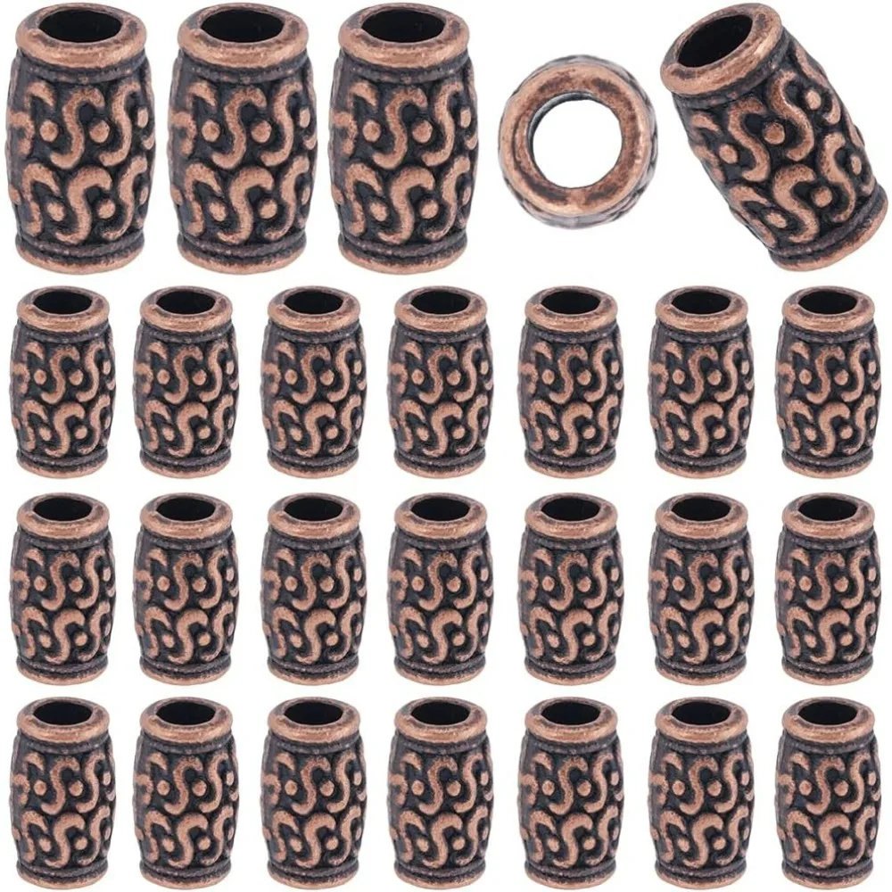 

1 Box 100Pcs Column Spacer Beads Alloy Large Hole Tube Bead Bulk Antique Red Copper Metal Rondelle Barrel Charm Loose Beads
