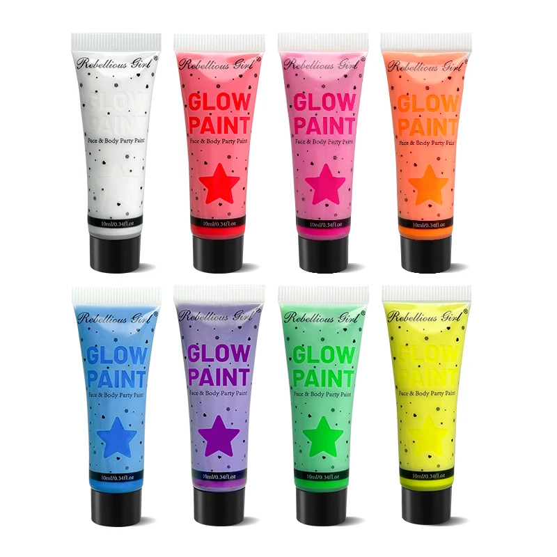 10ml UV Glow Face & Body Paint 8 Colors Set Neon Fluorescent Body Painting Cream for Halloween Club Party Music Festival Cosplay