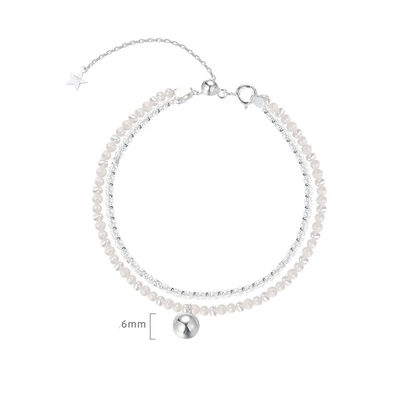 VENTFILLE 925 Sterling Silver Star Love Heart Pendant Round Bead Pearl Bracelet For Girls Sweet Romantic Style Gifts For Lovers