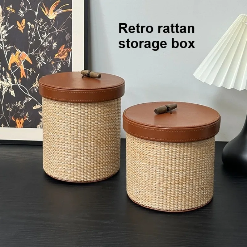 

Ретро ящик для хранения плетения из ротанга для гостиной, рабочего стола, роскошные декоративные ящики для хранения всякой всячины, современное простое украшение для дома