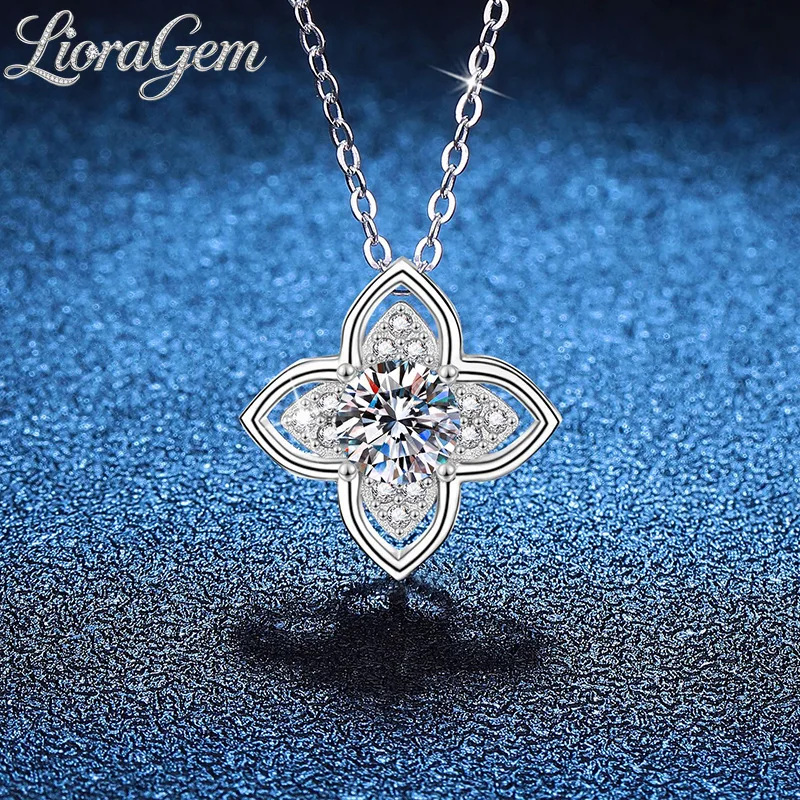 LioraGem Platinum PT950 Lucky Knot Diamond-Studded Pendant Necklace, Versatile 1-Carat Moissanite Collar Necklace for Women