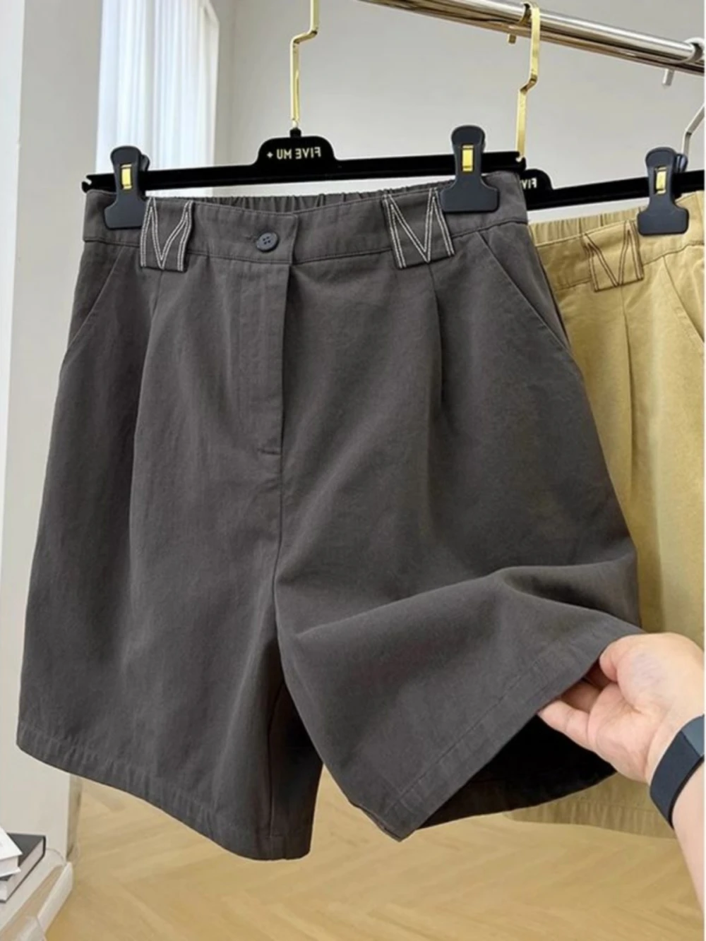 

plus Size Women's High Waist Casual Workwear Shorts Summer Loose Back Elastic Waist Five-Quarter Trendy Pants And Pear ...