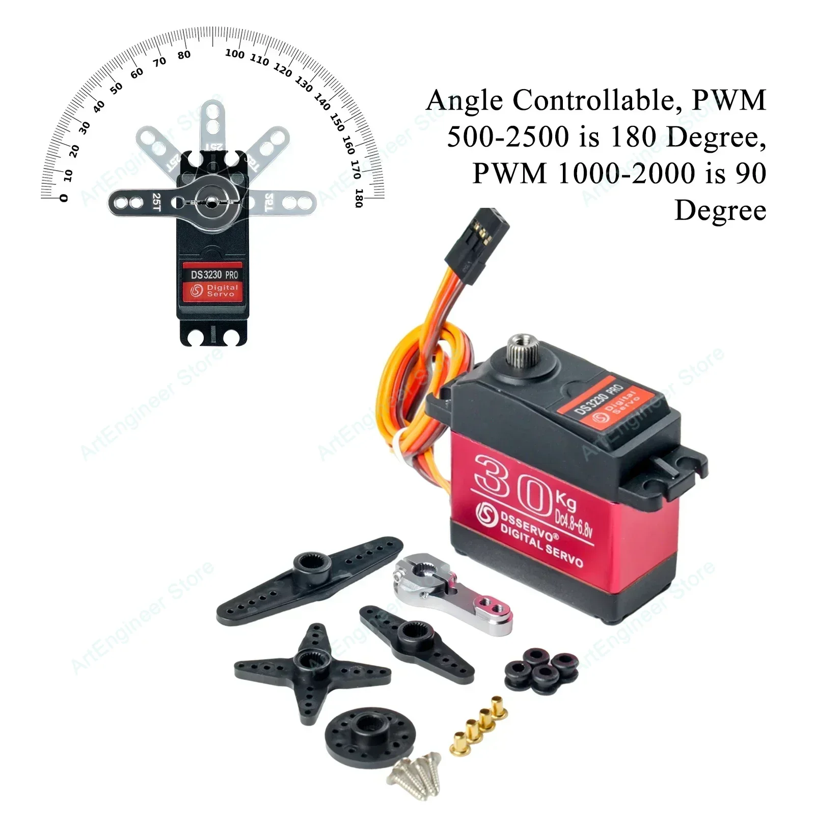 Industrielles 30 kg DS3230 PRO Digitalservo IP66 wasserdicht 6 V Metallgetriebe 180/270 °   für 1/8 1/10 RC Car Crawler Roboterarm