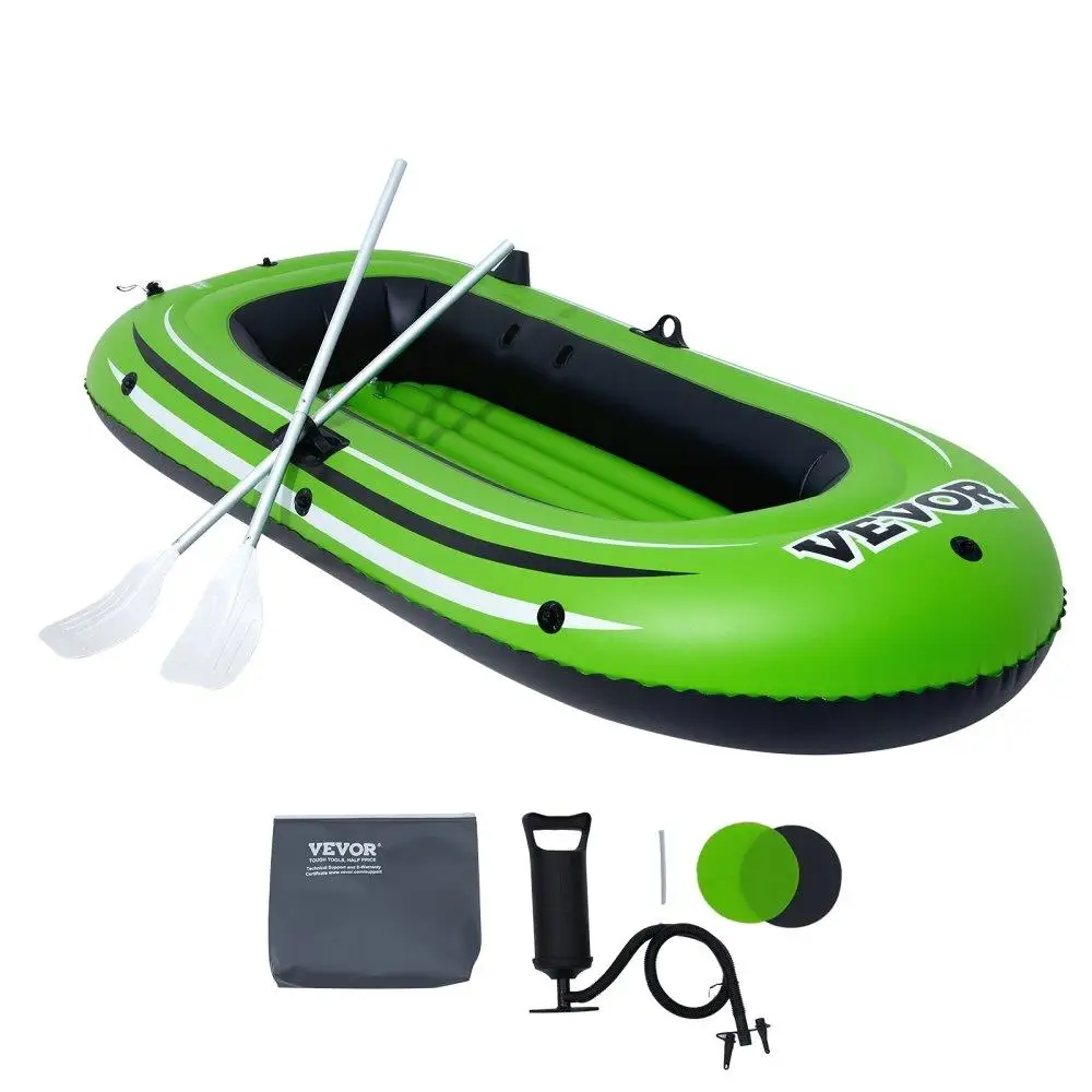 

2-Person Inflatable Fishing Boat with Aluminum Oars Portable PVC Boat for Water Sports Kayaking Rafting
