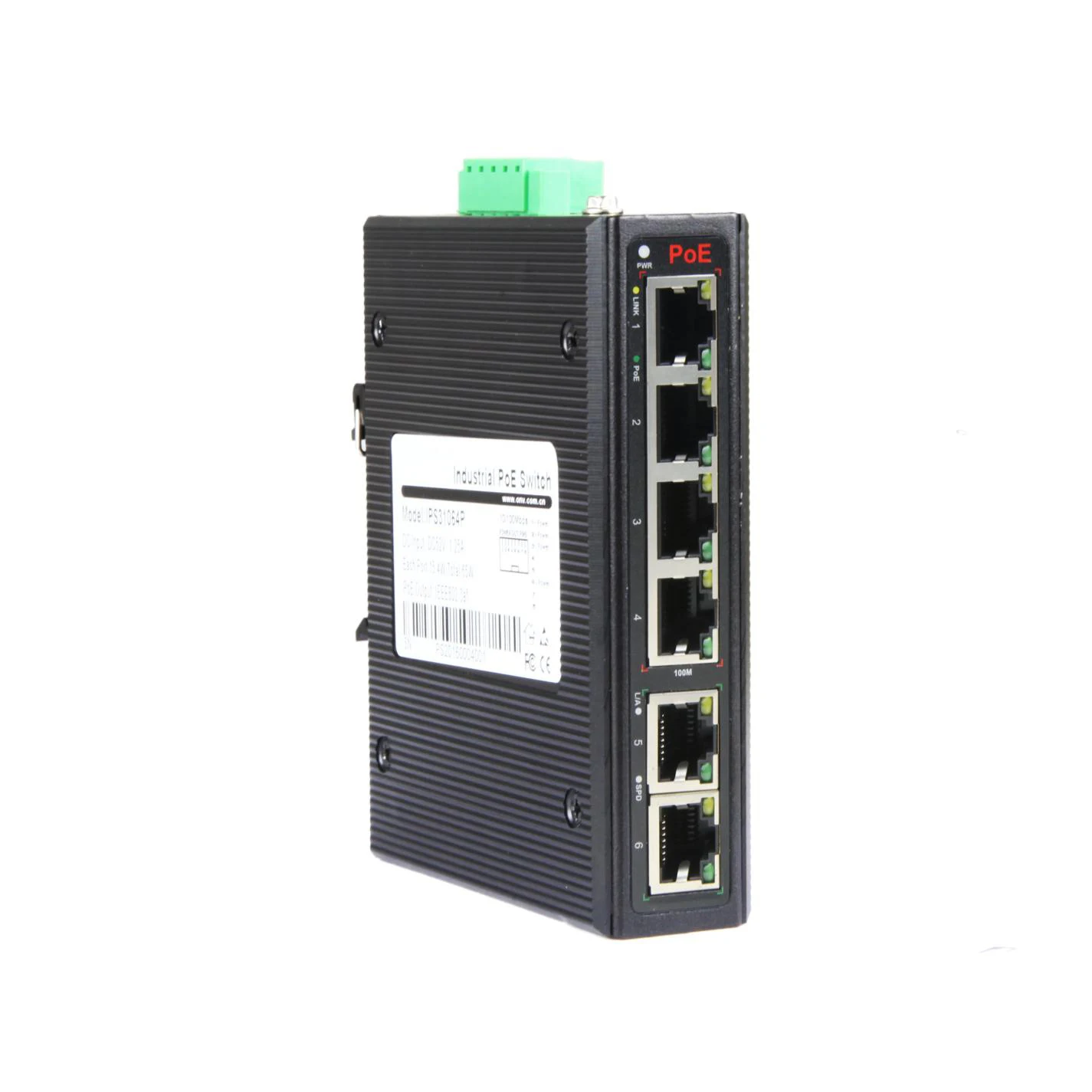 10/100Mbps 6 Port Industrial PoE Switch 4 PoE 2 Uplink RJ45 Dual Power Input DC44-57V DIN Rail