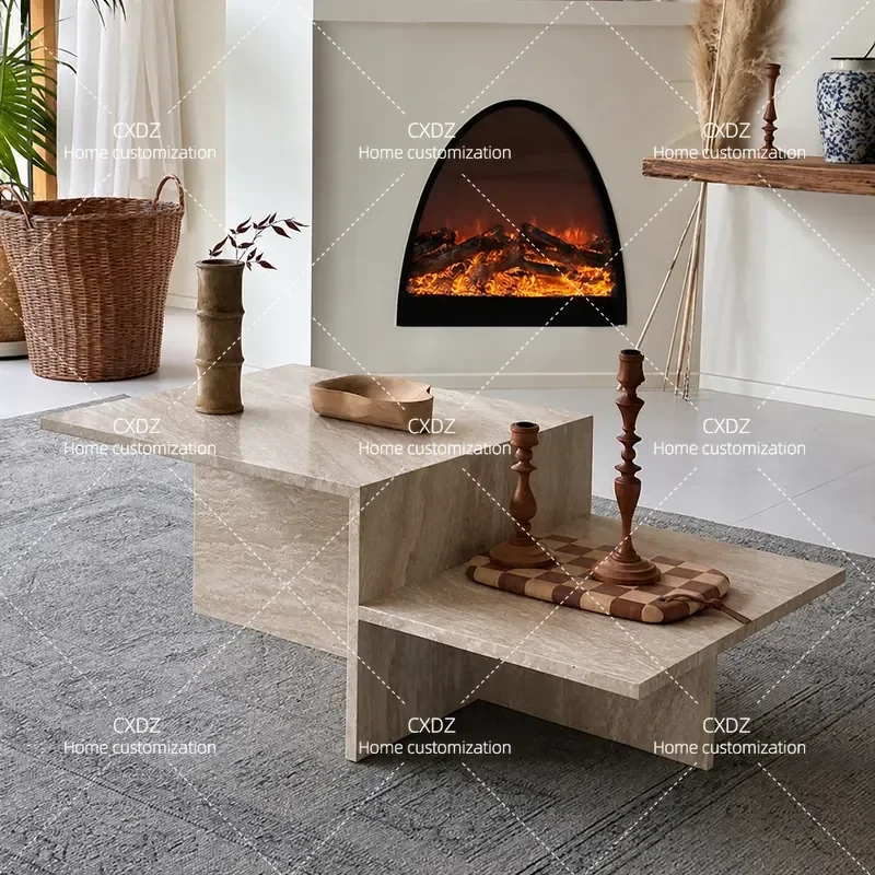 Wabi Sabi Style Travertine Coffee Table Round Marble Tea Table for Living Room Simple High End Home Furniture Direct from