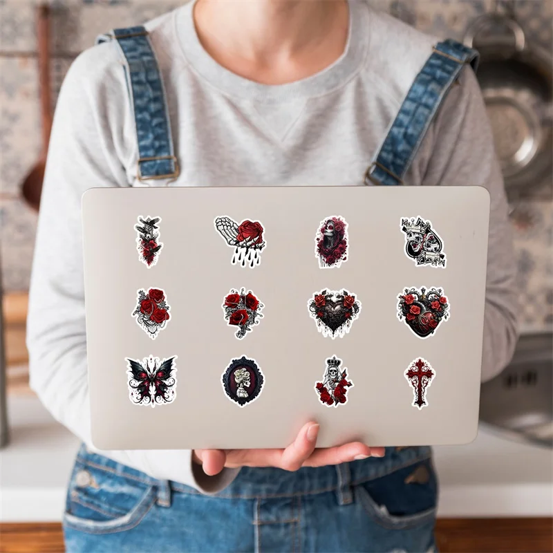 10/30/50PCS Gothic Rode Roos Skelet PVC Sticker Esthetische DIY Decoratie Scrapbooking Benodigdheden Hand Accounting voor kinderen