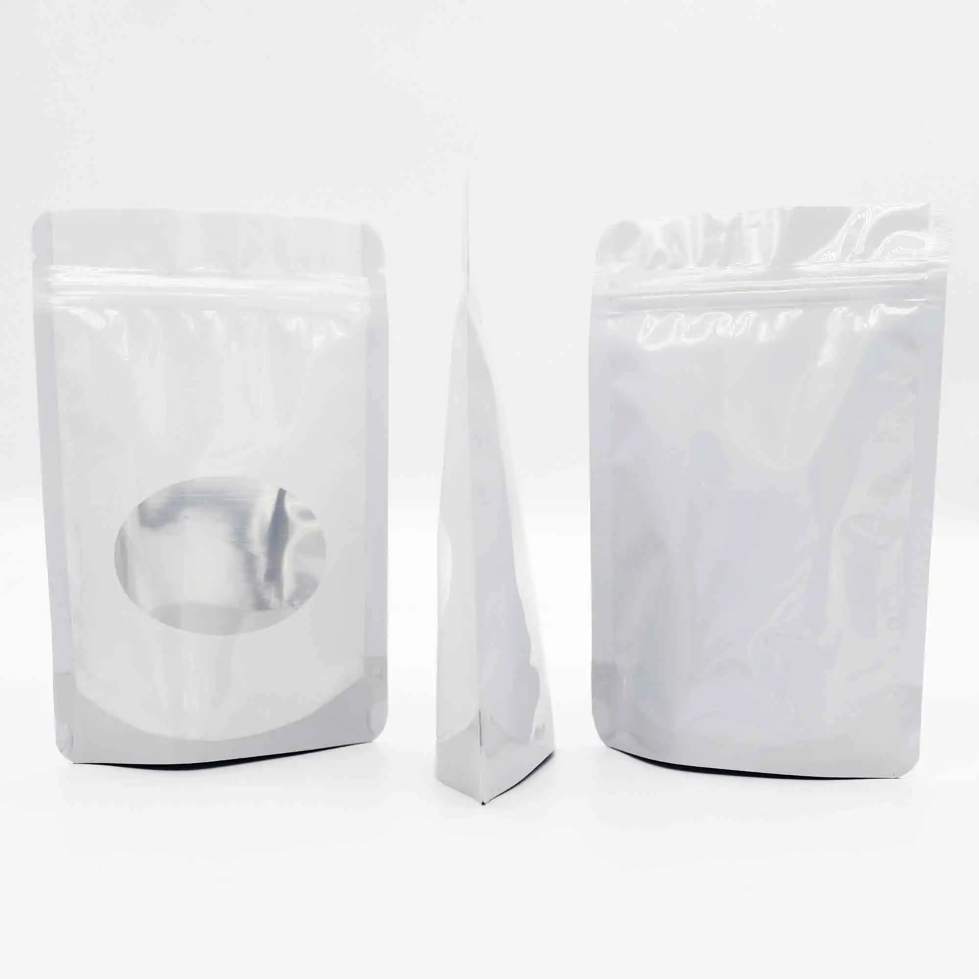 100pcs 12x18cm Glossy White Standing Up Zip Lock Pouches Resealable Aluminum Foil Heat Seal Mylar Bags Doypack With Clear Window