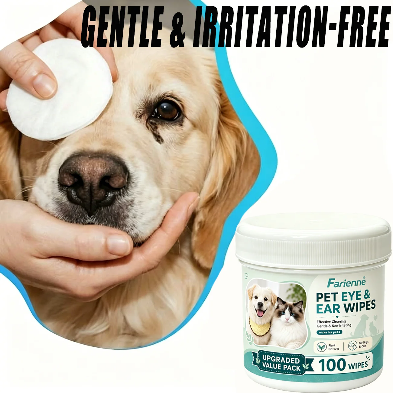 1 boîte de 100 lingettes nettoyantes pour les yeux des animaux de compagnie, sans parfum, hypoallergéniques, pour éliminer les taches de larmes chez les chiens et les chats, lingettes apaisantes pour les oreilles et les yeux