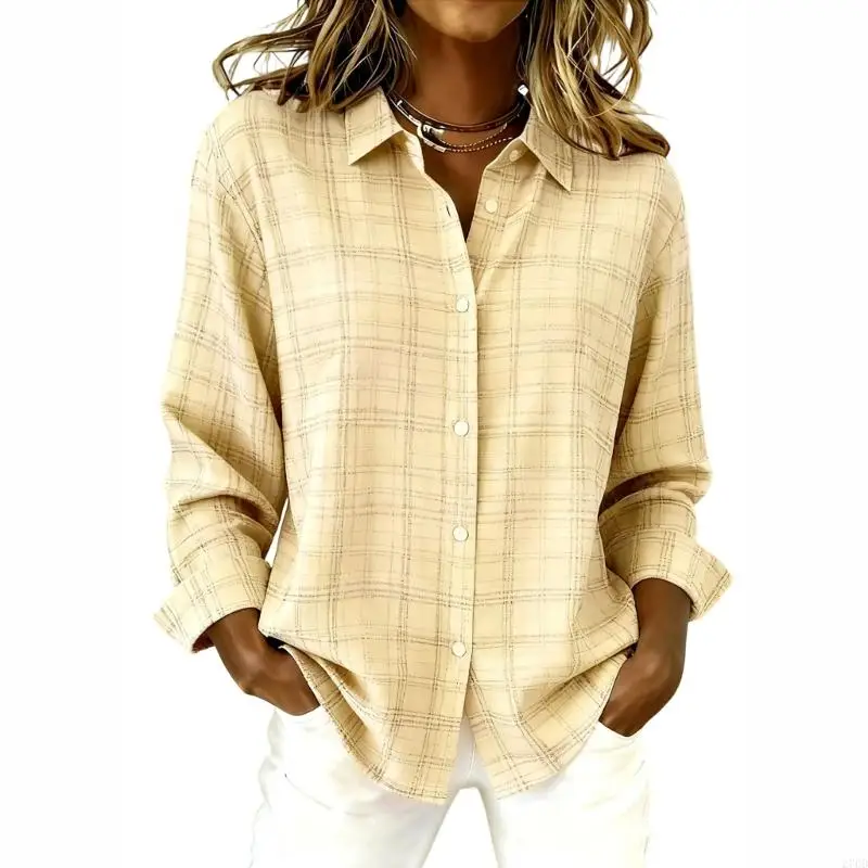 

Women's Casual Contrast Color Autumn And Winter Retro Plaid Print Shirt Plaid Blouses For Women