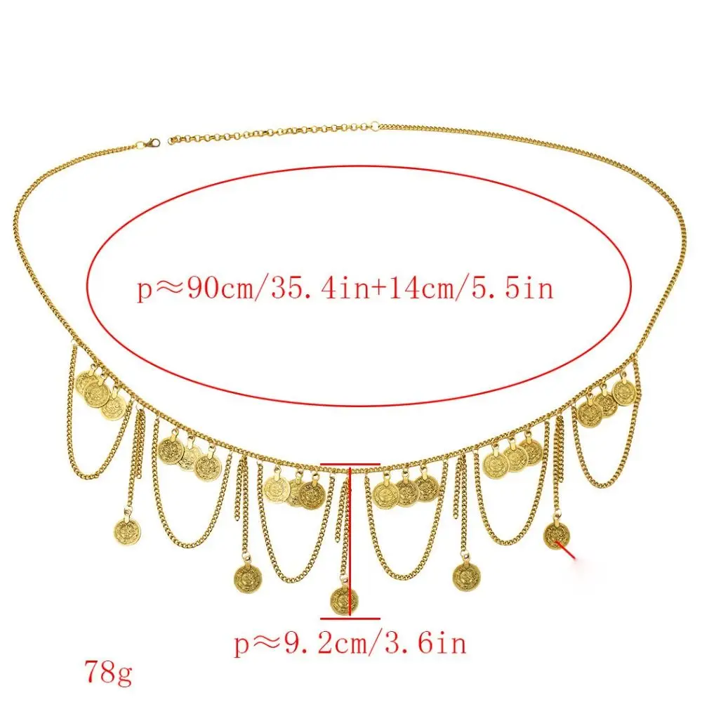 Vintage Coin Pendant Metal Body Chain Jewelry Belt Tassel Waist Chain Bohemian Style Waist Jewelry Belly Dance Body Chain Beach