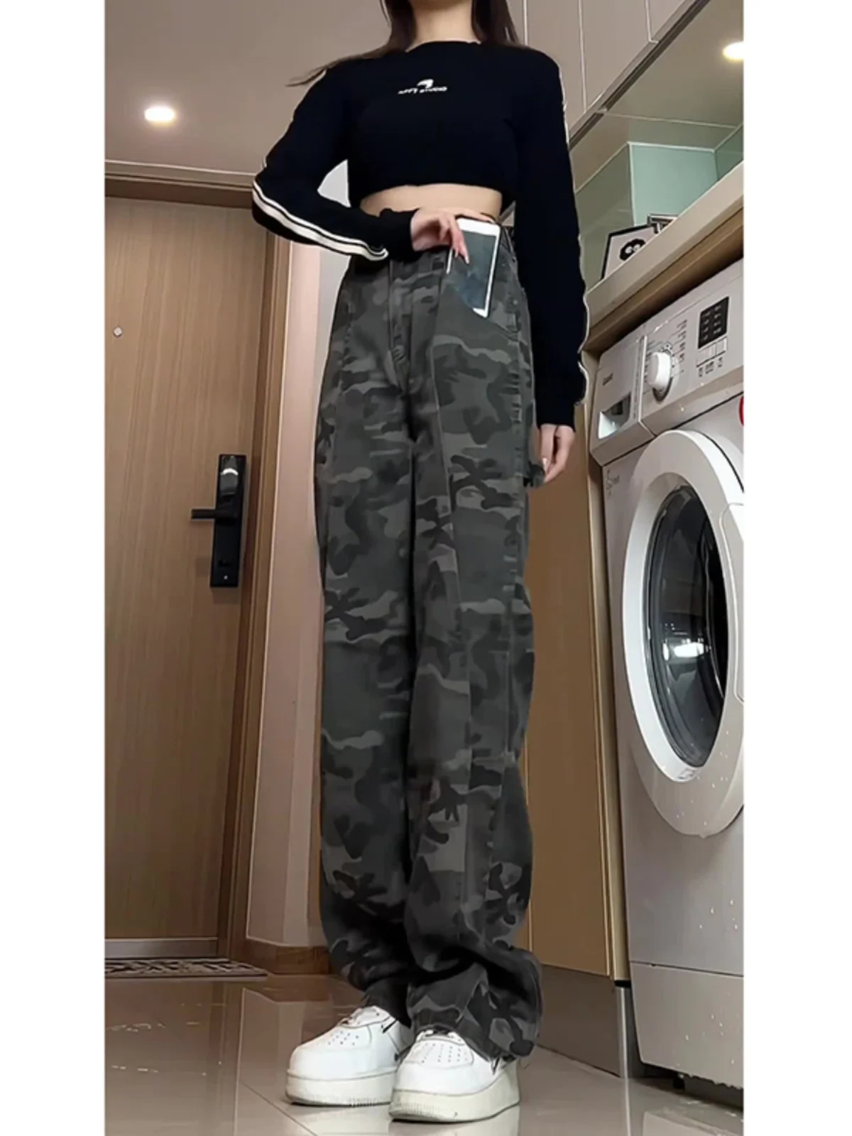 

Облегающие камуфляжные широкие мужские джинсы, винтажная американская рабочая одежда, свободные брюки прямого кроя, модные весенние хлопковые джинсы