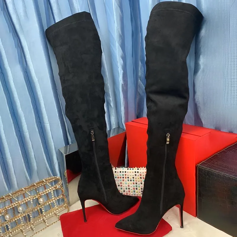 Black Suede Pointed Toe Over The Knee 12cm 10mm Sexy Long Boot Fashion Available  Big Size Winter Spring Autumn Boots On Sale