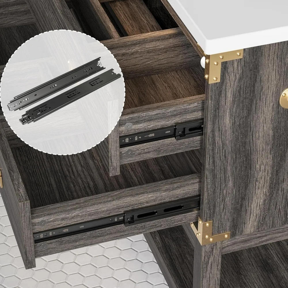 ชุดโต๊ะเครื่องแป้งไม้แบบตั้งพื้นพร้อมไฟส่องสว่างอัตโนมัติและลิ้นชัก 2 ช่องสำหรับห้องน้ำ