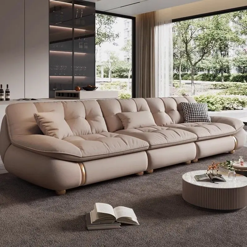 

New modern light luxury high-end first-layer leather sofa Italian minimalist living room villa