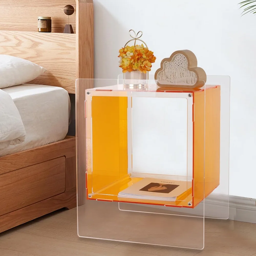 Colorful Acrylic Bedside Table with Open Storage Shelves, Furnishing Home Décor