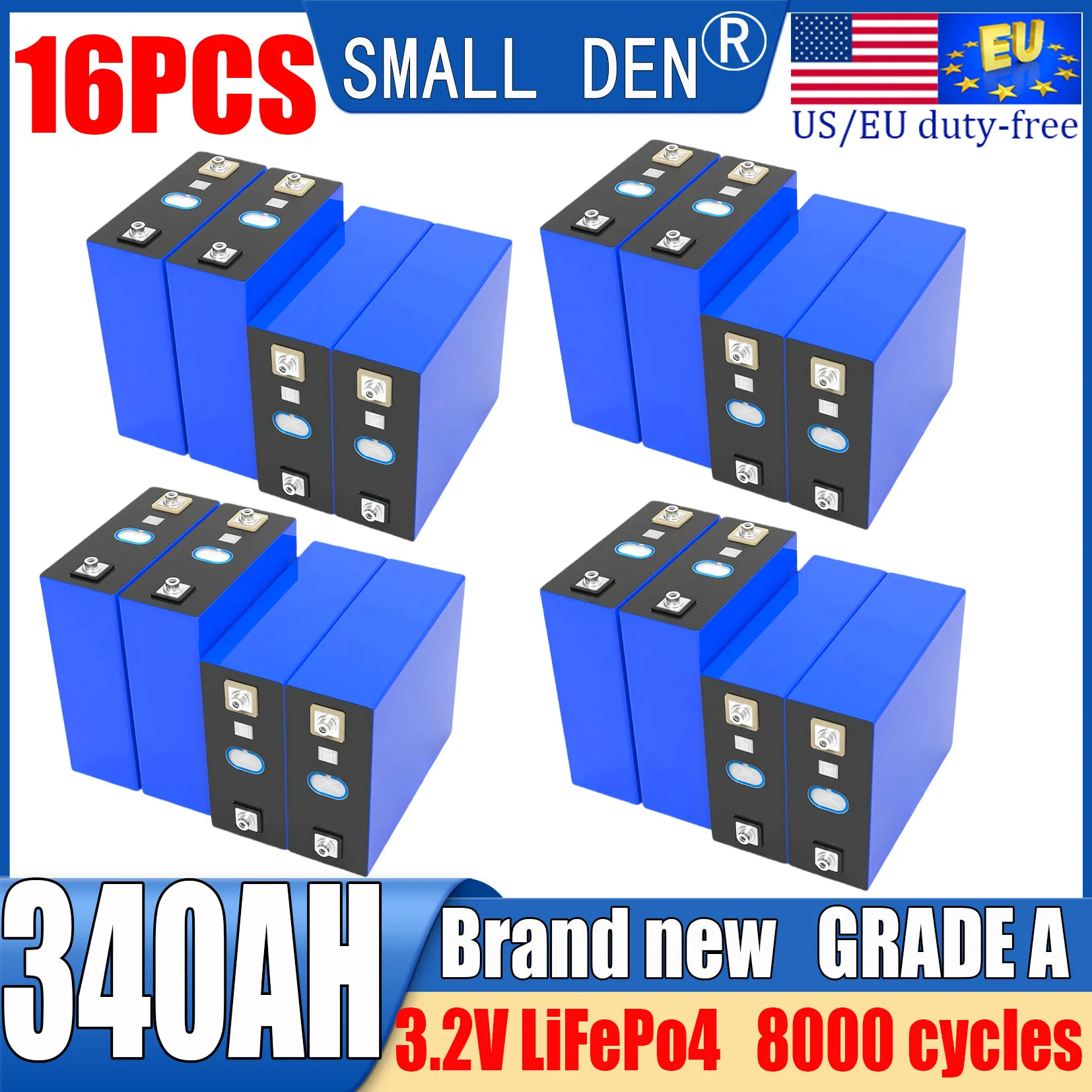 

16PCS new 340Ah Lifepo4 battery 3.2V DIY 48V A-grade 8000 cycles lithium iron phosphate battery golf cart rechargeable battery