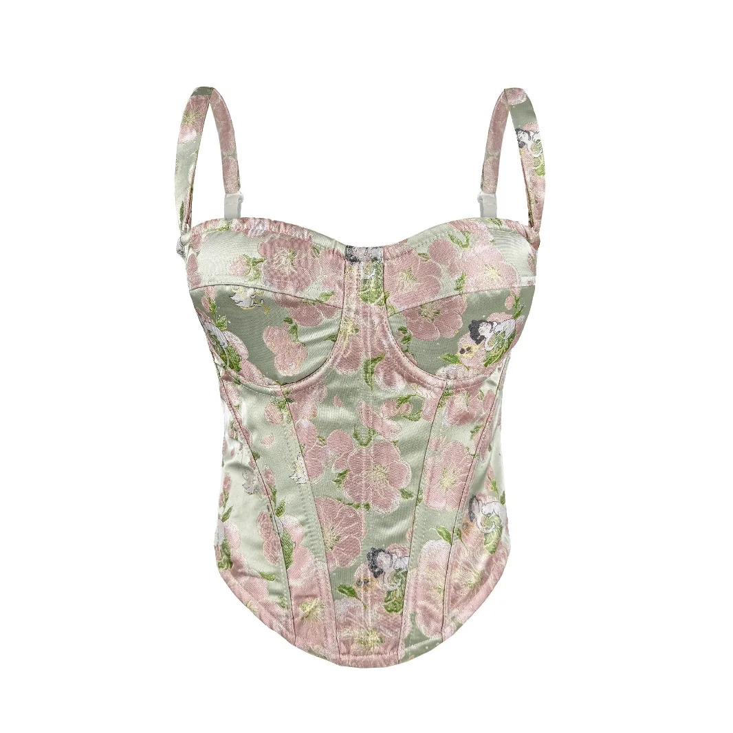 

Vintage Printed Bones Corset Sexy Women Bras Tops Zipper Strap Adjustable Shaper Halter Tank Top Fashion Party Rave Bustier Vest