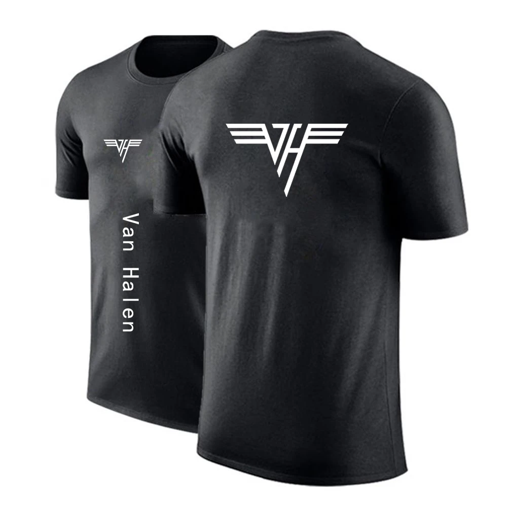 2024 Summer Van Halen Logo Printed Popular Solid Color Breathable Tees Tops Men's Fashion Quick Drying Cotton Loose Short Sleeve