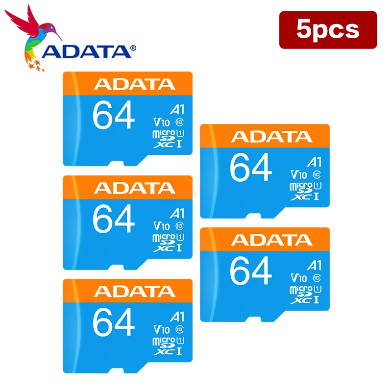 ADATA-Cartão Micro SD de Alta Velocidade, Cartão de Memória Flash, 32GB, 64GB, 128GB, SDXC, SDHC, C10, A1, TF, Atacado para Telefone, Tablet, 5Pcs, PCes 10