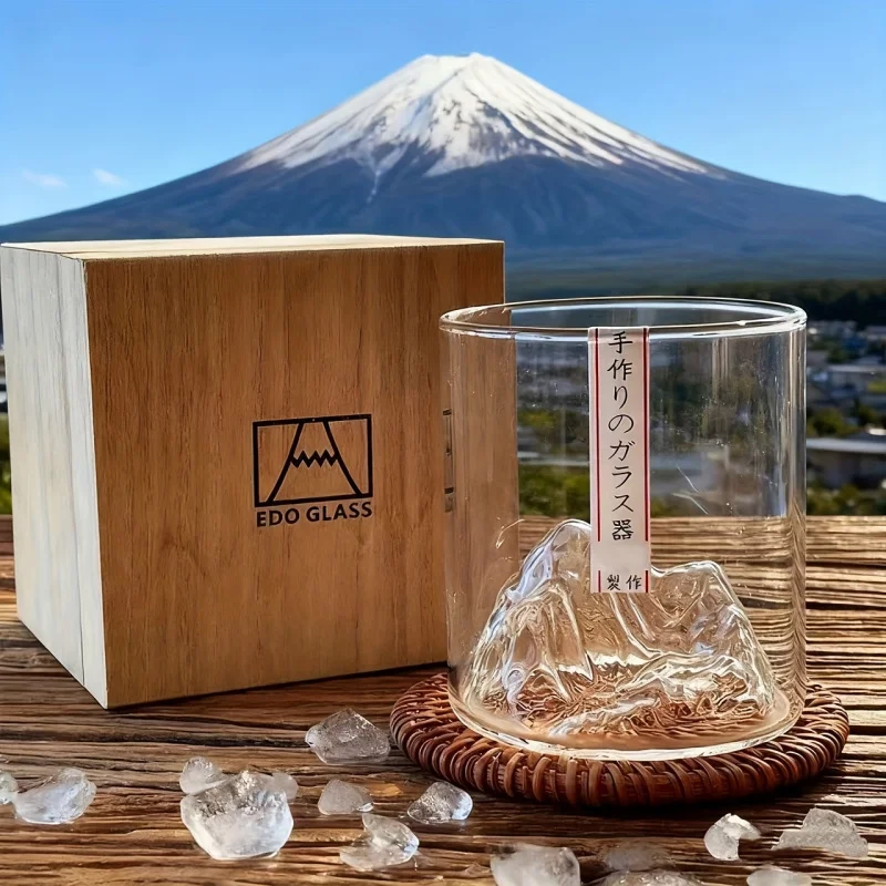 Japanese Volcano Whiskey Glass Featuring Edo Crystal Iceberg Rock Design Whiskey Cup Including Gift Box 300ml