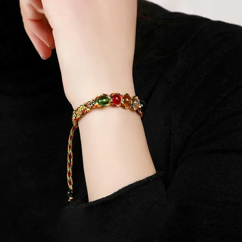 Браслет Lucky Beaded Bracelet Colorful Handmade Braided Rope Bracelets Natural Stone Bead Adjustable Bangle Unisex Jewelry