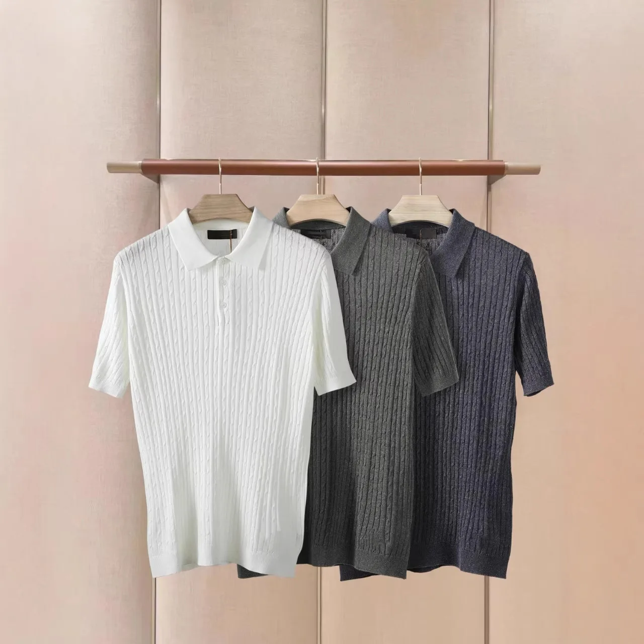 Men's Knitted Short Sleeve  Shirt LP Brand Old Money Style Turn-down Collar T-shirt Summer Trendy Basic Tee Spring Cool S...