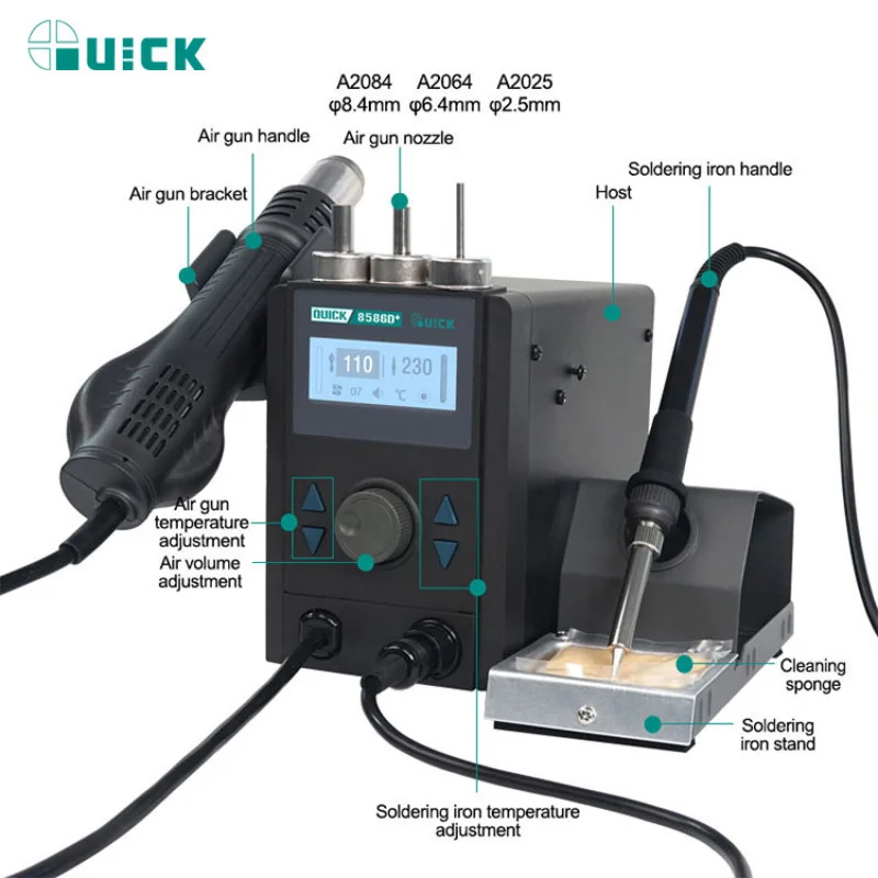 220V Quick 8586D  2 In 1 Hot Air SMD Rework Soldering Station For Mobile Repair