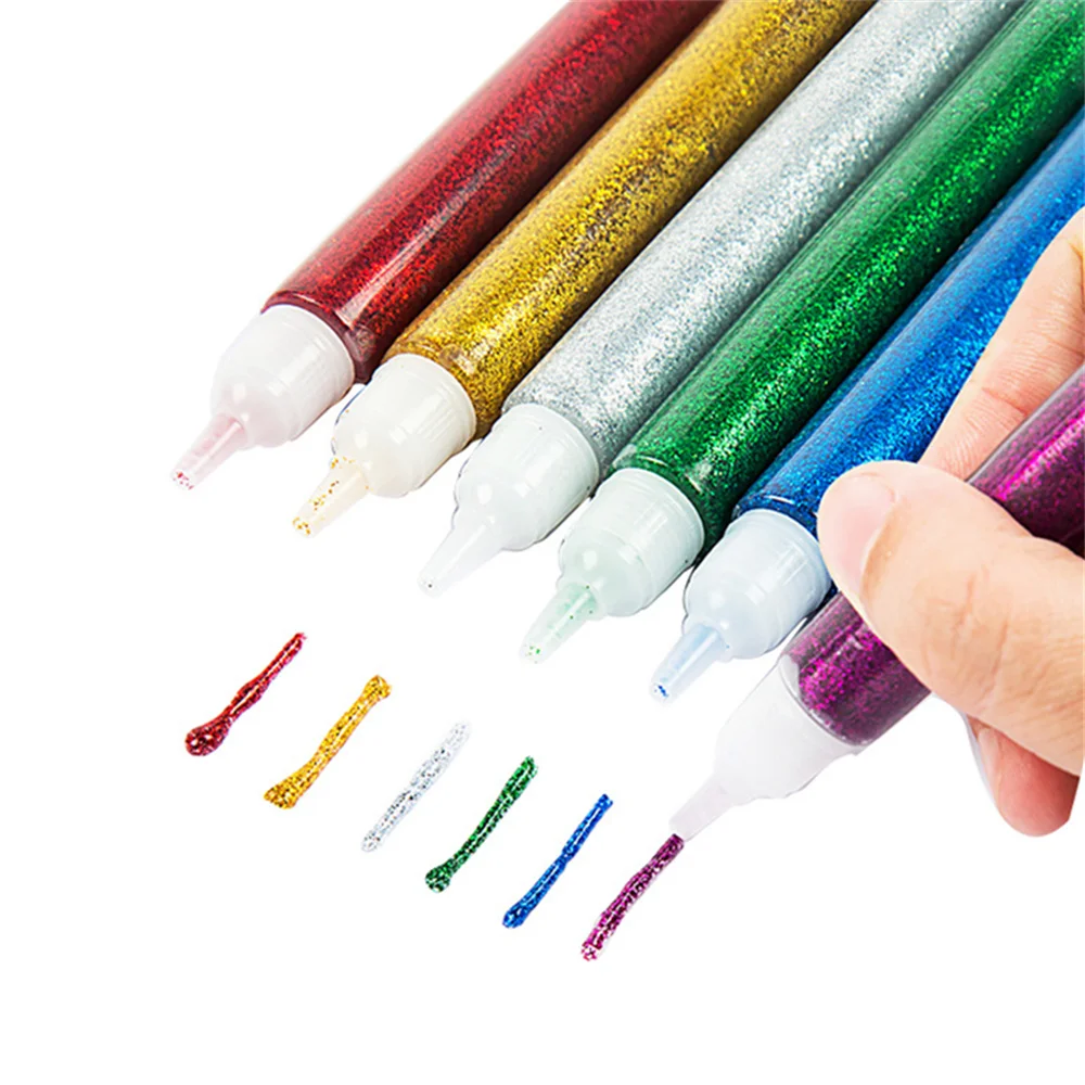 12 Colors Set Glitter Powder Liquid Adhesive Painting Making Paper Flower Crafts Children Art Drawing Pigment Glue Pen Tool Gift