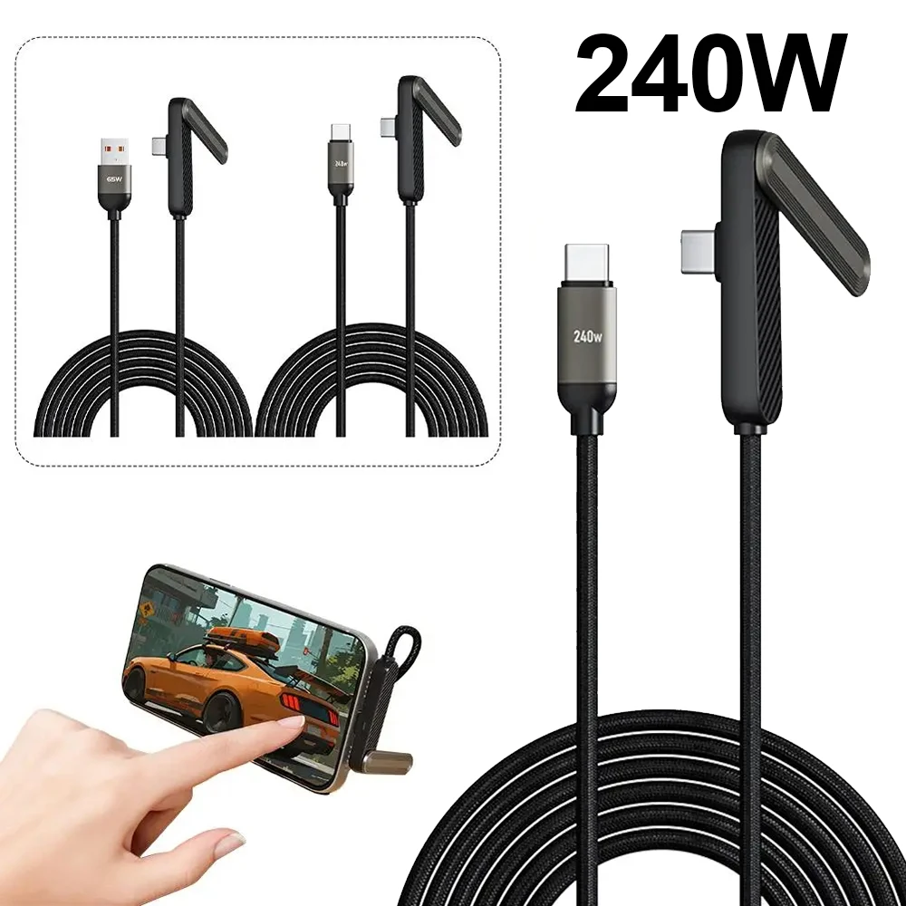 

240W/65W USB C Type C Braided Fast Charging Cable Invisible Holder Charger Cable Stand for Gaming For iphone 15 16 17 Samsung