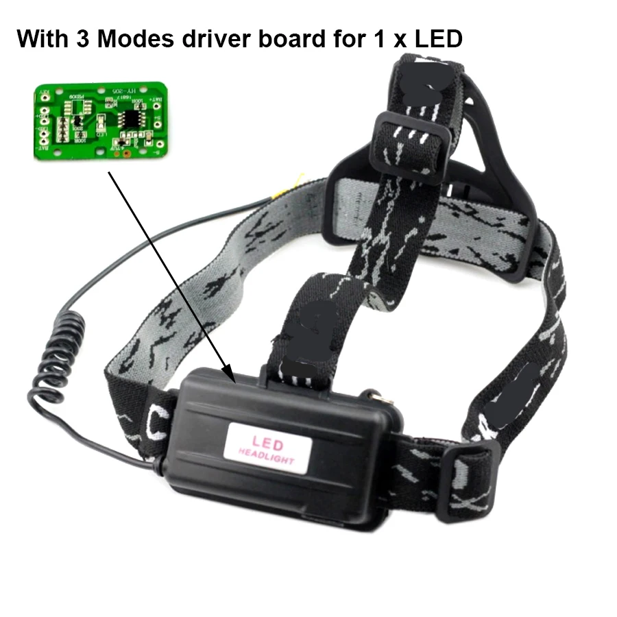 Correa para la cabeza para linterna, banda para la cabeza de nailon ajustable para faro LED, conductor de correa elástica para 3 modos, caja de 2x18650