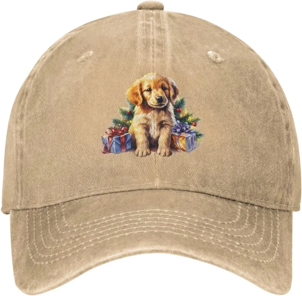 Golden Puppy in Xmas Lights Hat Men Baseball Caps Funny Hats